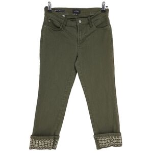 NYDJ Dayla Wide Cuff Capri Jeans Olive Green Embroidered Denim Petite 4P